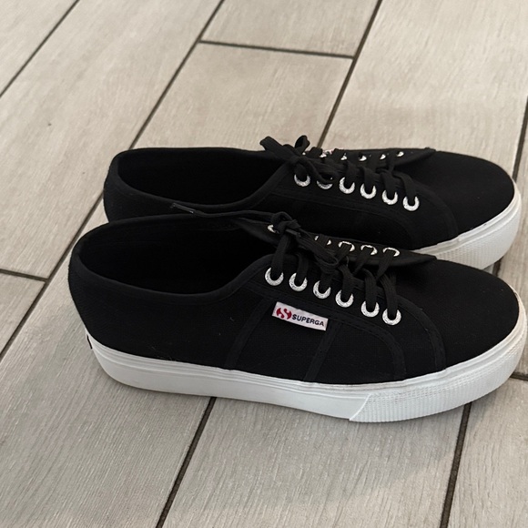 Superga Shoes - Superga Classic Black platform Sneakers with White Soles